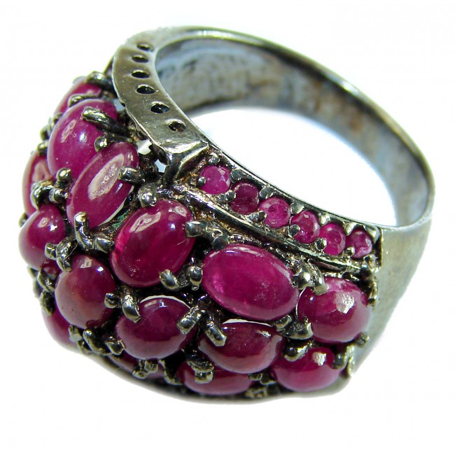 Bella Rosa Genuine 22.8 carat Ruby .925 Sterling Silver dipped in black rhodium Statement Ring size 9