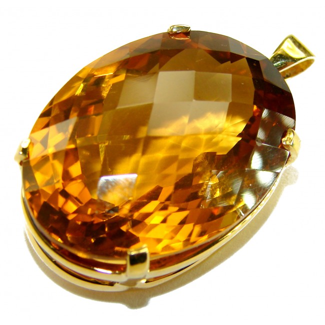 Luxury genuine 37.9 CARAT oval cut Champagne Topaz .925 Sterling Silver dipped in 22K Gold handmade Pendant - photo 4