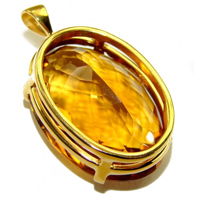 Luxury genuine 37.9 CARAT oval cut Champagne Topaz .925 Sterling Silver dipped in 22K Gold handmade Pendant - photo 3