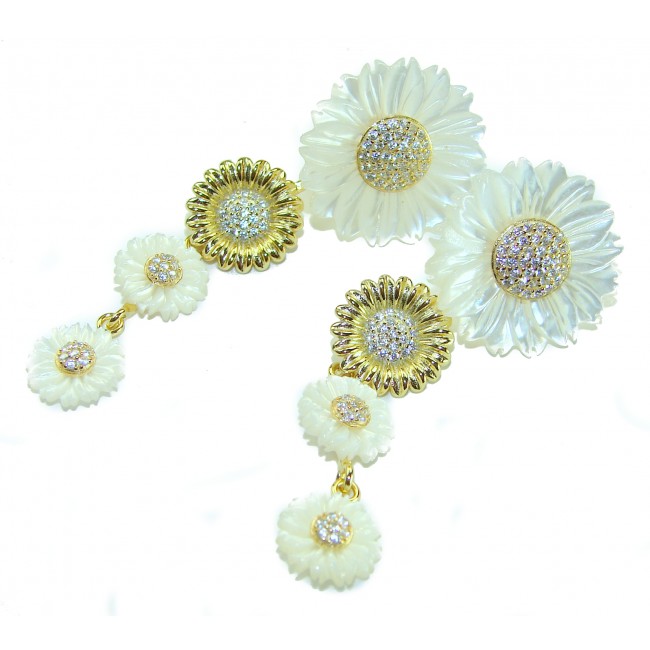 Sublime Flowers Blister Pearl 22K Gold over .925 Sterling Silver handcrafted Earrings - photo 3
