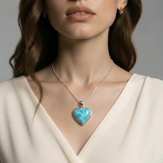 Angel's Heart amazing quality Larimar .925 Sterling Silver handmade pendant