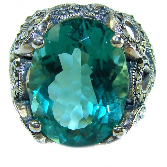 Massive Deep Blue 37.8 carat Aquamarine .925 Sterling Silver handcrafted Large ring size 7