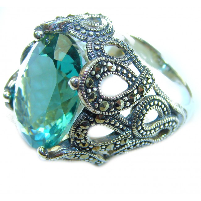 Massive Deep Blue 37.8 carat Aquamarine .925 Sterling Silver handcrafted Large ring size 7
