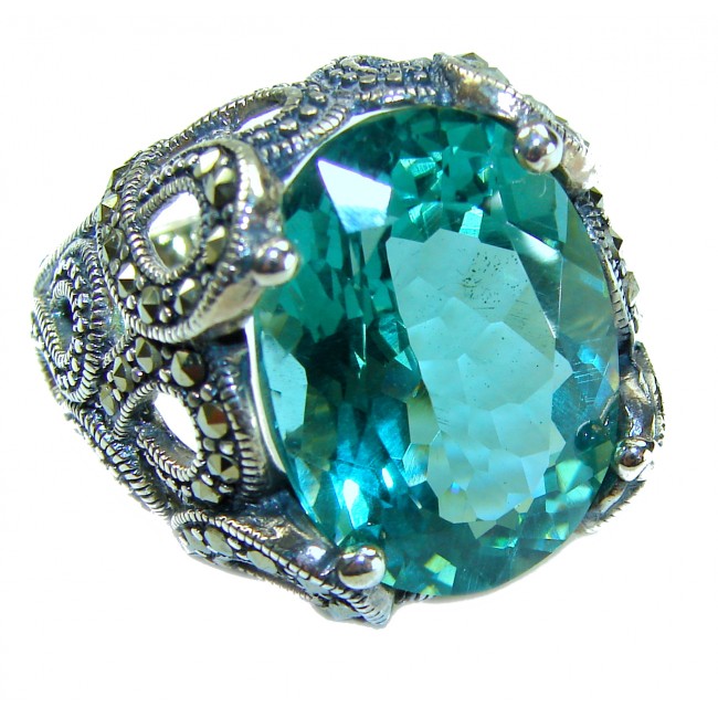 Massive Deep Blue 37.8 carat Aquamarine .925 Sterling Silver handcrafted Large ring size 7