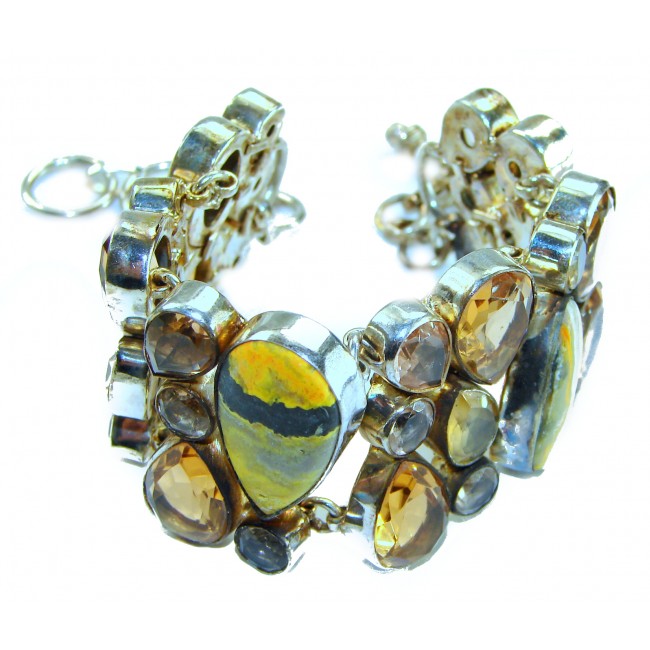 Rare! Genuine Volcanic Bumble Bee Jasper .925 Sterling Silver handcrafted Statement Bracelet