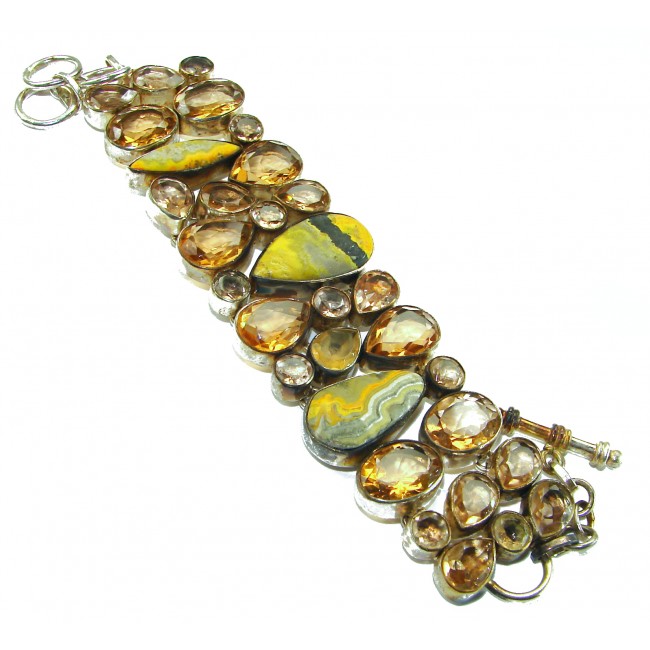 Rare! Genuine Volcanic Bumble Bee Jasper .925 Sterling Silver handcrafted Statement Bracelet