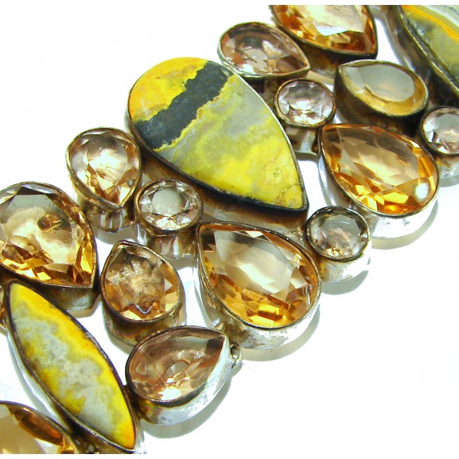 Rare! Genuine Volcanic Bumble Bee Jasper .925 Sterling Silver handcrafted Statement Bracelet
