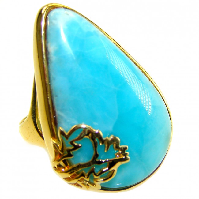 Blue Perfection Top QUALITY Blue Larimar 18K Gold over .925 Sterling Silver handmade Large ring size 8 1/4