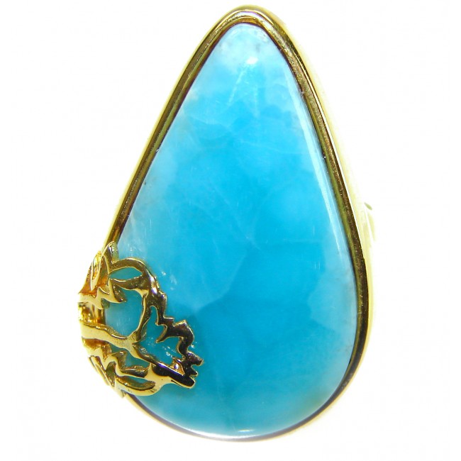 Blue Perfection Top QUALITY Blue Larimar 18K Gold over .925 Sterling Silver handmade Large ring size 8 1/4