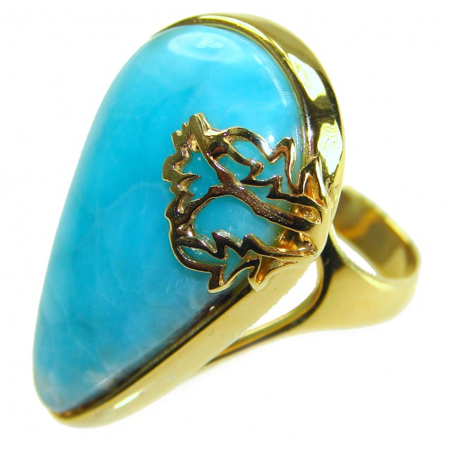 Blue Perfection Top QUALITY Blue Larimar 18K Gold over .925 Sterling Silver handmade Large ring size 8 1/4