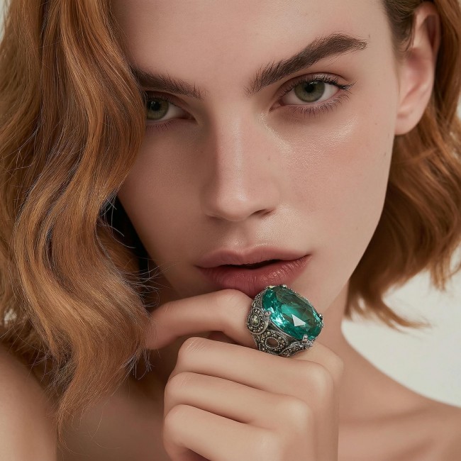 Massive Deep Blue 37.8 carat Aquamarine .925 Sterling Silver handcrafted Large ring size 7