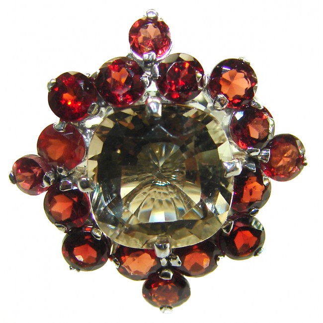 Serenity 10.5 carat Champagne Smoky Topaz .925 Sterling Silver HUGE Ring size 7 - photo 3