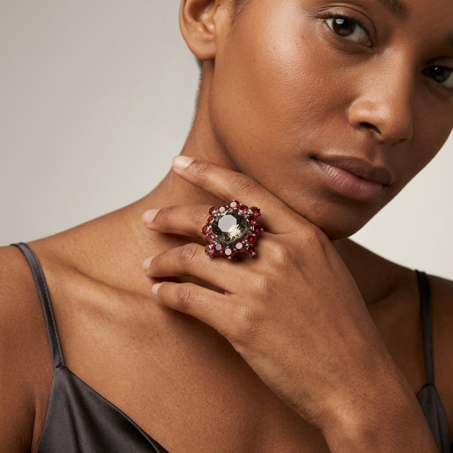 Serenity 10.5 carat Champagne Smoky Topaz .925 Sterling Silver HUGE Ring size 7 - photo 1