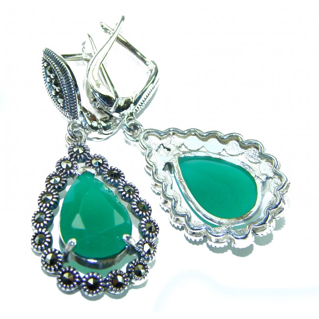 Stella - Very Unique authentic 12.5 carat Jade .925 Sterling Silver handcrafted earrings