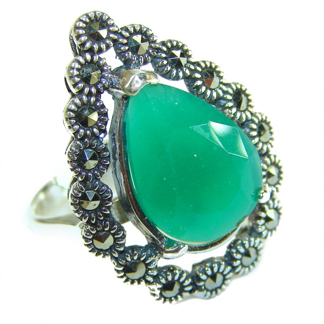 Stella - Very Unique authentic 11.5 carat Jade .925 Sterling Silver handcrafted Ring s. 7 1/4