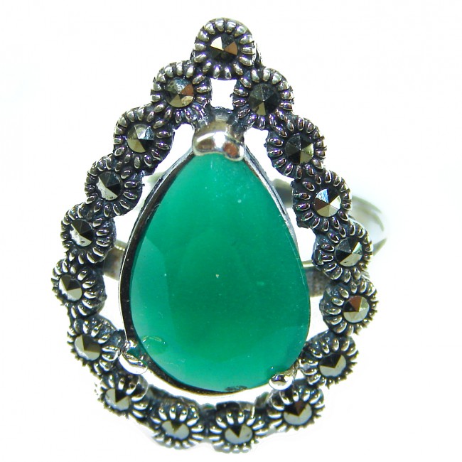 Stella - Very Unique authentic 11.5 carat Jade .925 Sterling Silver handcrafted Ring s. 7 1/4