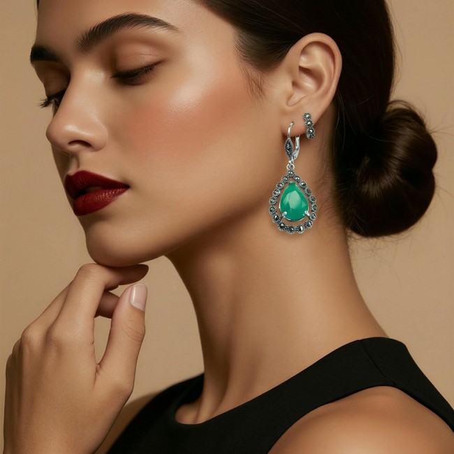 Stella - Very Unique authentic 12.5 carat Jade .925 Sterling Silver handcrafted earrings