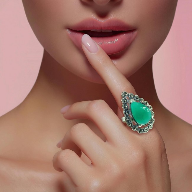 Stella - Very Unique authentic 11.5 carat Jade .925 Sterling Silver handcrafted Ring s. 7 1/4