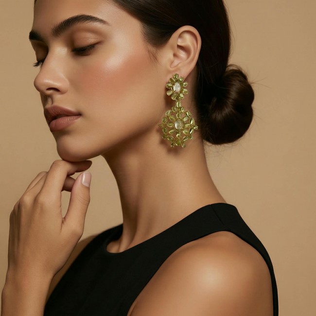 Alessia authentic 41.9 carat Prehnite Peridot 18K Gold over .925 Sterling Silver handmade Large Statement earrings - photo 1