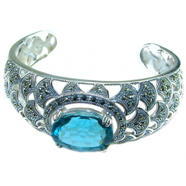 New Universe Genuine 22.5 carat Aquamarine Marcasire .925 Sterling Silver handmade Bracelet Cuff