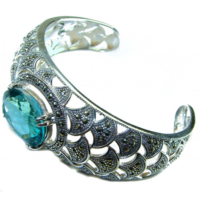 New Universe Genuine 22.5 carat Aquamarine Marcasire .925 Sterling Silver handmade Bracelet Cuff
