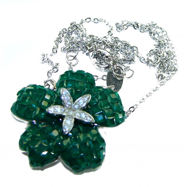 12.2 carat Graceful Authentic mystery setting Colombian Emerald .925 Sterling Silver handcrafted Statement necklace - photo 3