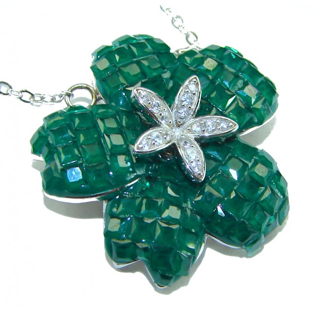 12.2 carat Graceful Authentic mystery setting Colombian Emerald .925 Sterling Silver handcrafted Statement necklace - photo 2