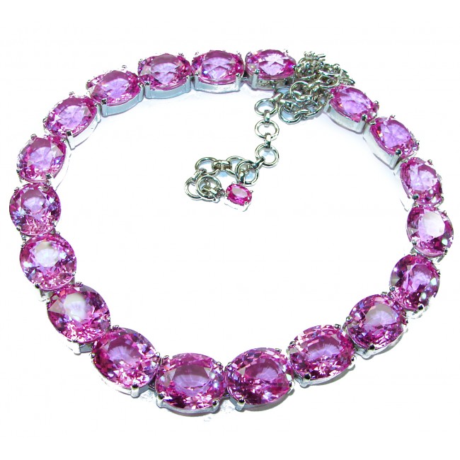 Tiffany - Deluxe 210.2 carat Pink Sapphire .925 Sterling Silver handmade Statement Necklace