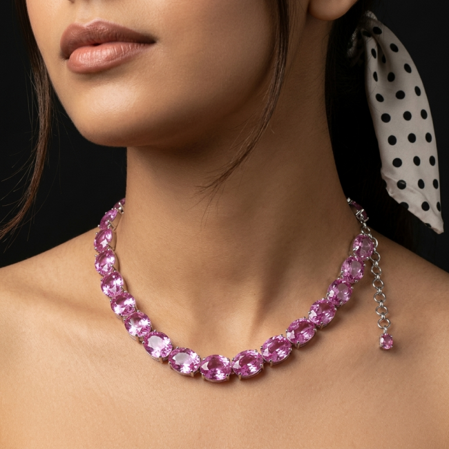Tiffany - Deluxe 210.2 carat Pink Sapphire .925 Sterling Silver handmade Statement Necklace