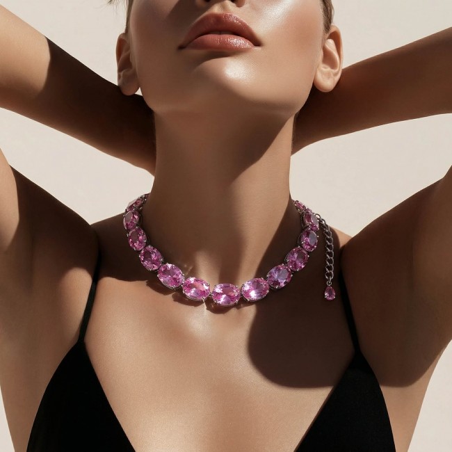 Tiffany - Deluxe 210.2 carat Pink Sapphire .925 Sterling Silver handmade Statement Necklace