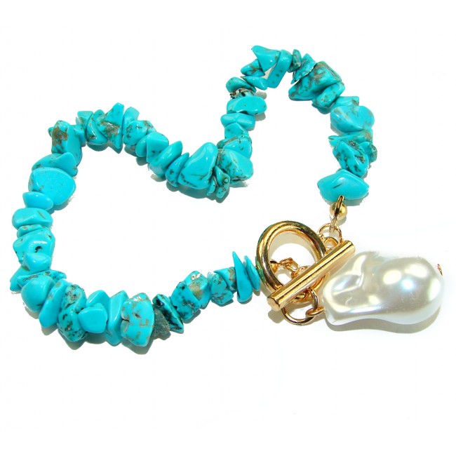 Beauty of Nature - natural turquoise 10K Gold over .925 Sterling Silver handmade Statement Bracelet