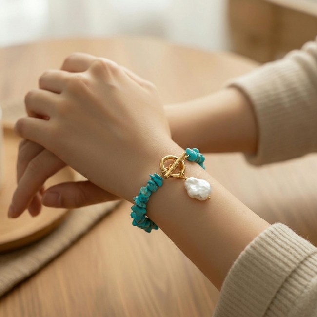 Beauty of Nature - natural turquoise 10K Gold over .925 Sterling Silver handmade Statement Bracelet