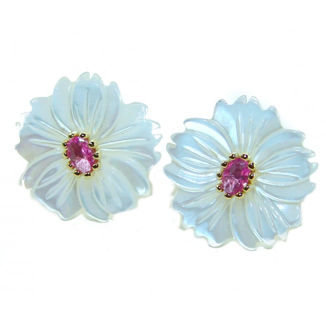 Genuine Blister Pearl 5.9 carat Pink Tourmaline .925 Sterling Silver handcrafted Large Statement Earrings