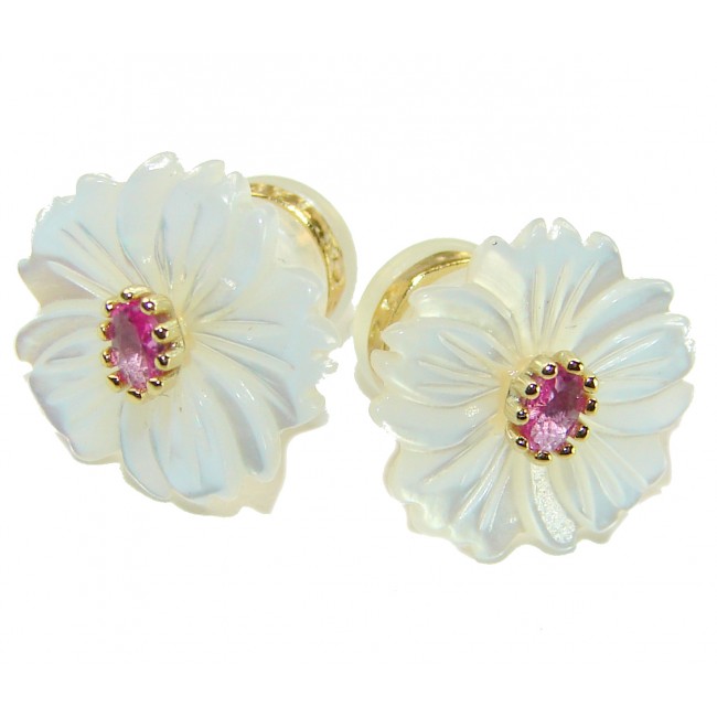 Genuine Blister Pearl 5.9 carat Pink Tourmaline .925 Sterling Silver handcrafted Large Statement Earrings