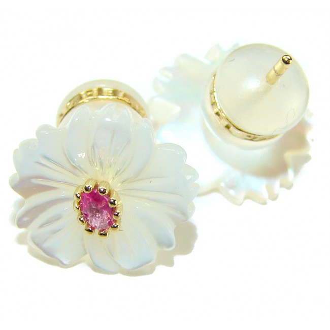 Genuine Blister Pearl 5.9 carat Pink Tourmaline .925 Sterling Silver handcrafted Large Statement Earrings