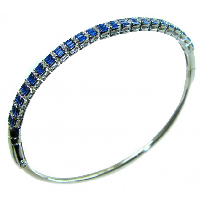 Art Deco Precious Natural 5.2 carat Sapphire .925 Sterling Silver bracelet - Side view of Art Deco sapphire and sterling silver bracelet
