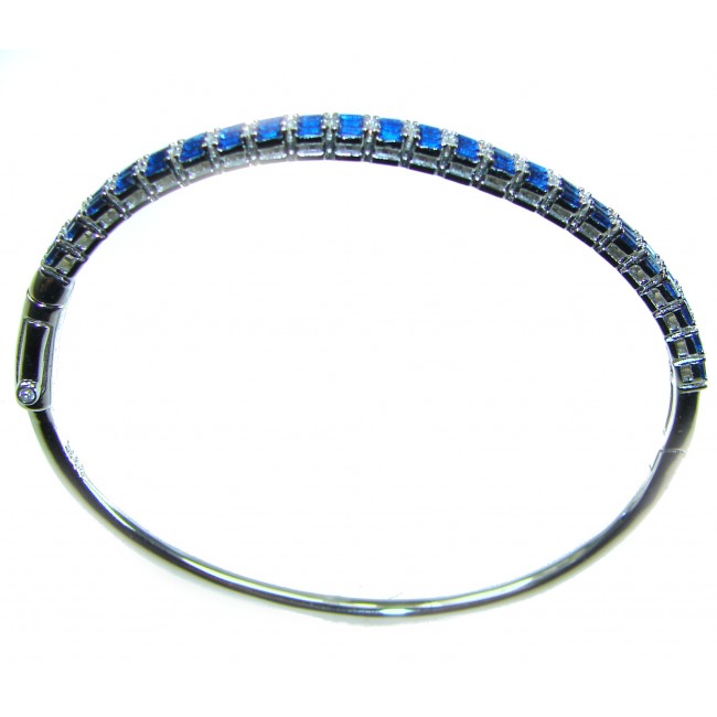 Art Deco Precious Natural 5.2 carat Sapphire .925 Sterling Silver bracelet - Side view of Art Deco sapphire and sterling silver bracelet