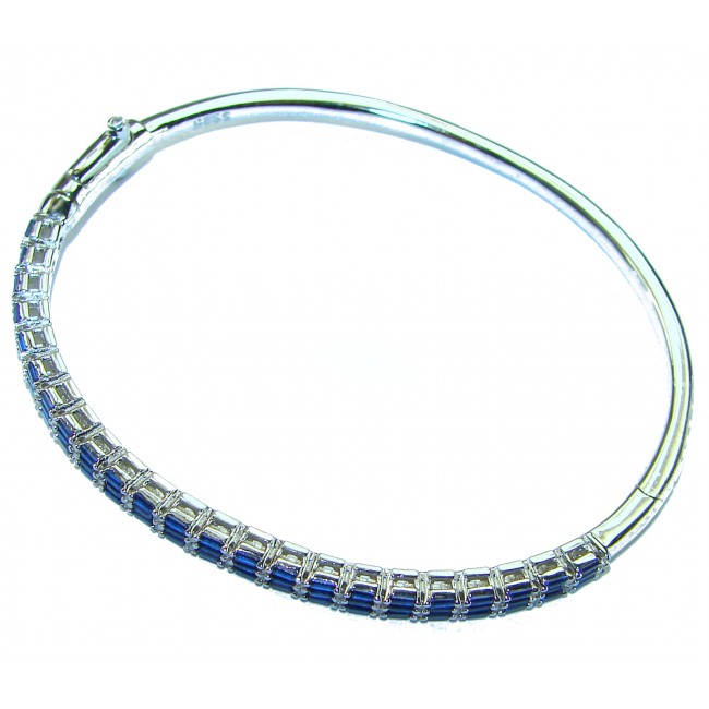 Art Deco Precious Natural 5.2 carat Sapphire .925 Sterling Silver bracelet - Art Deco sapphire bracelet side view with sterling silver clasp detail