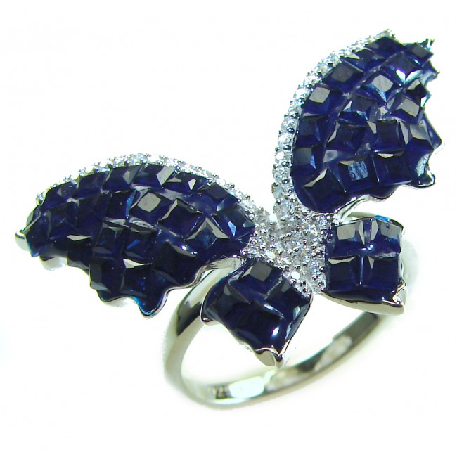 Blue Butterfly Authentic 16.2 carat Sapphire .925 Sterling Silver handcrafted Ring size 6 1/4