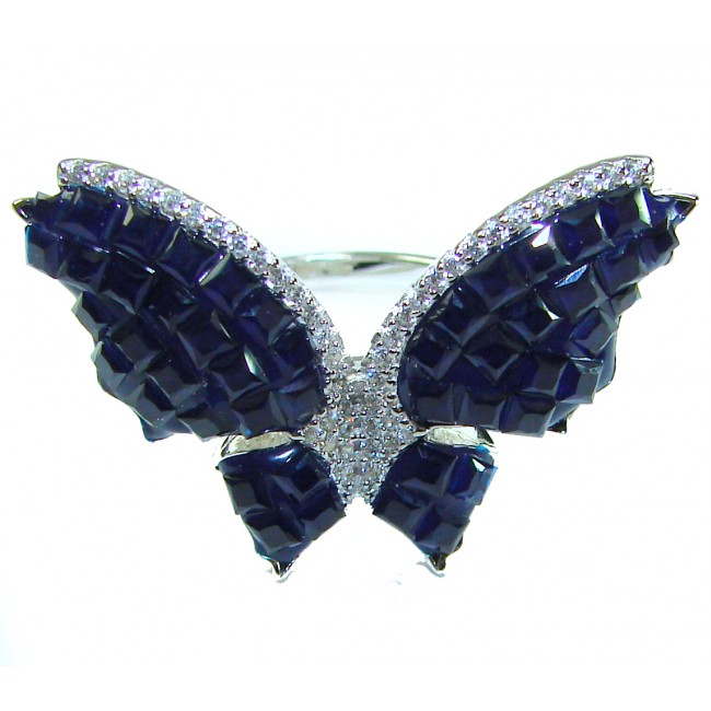 Blue Butterfly Authentic 16.2 carat Sapphire .925 Sterling Silver handcrafted Ring size 6 1/4