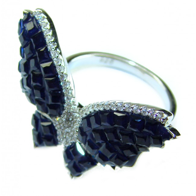 Blue Butterfly Authentic 16.2 carat Sapphire .925 Sterling Silver handcrafted Ring size 6 1/4