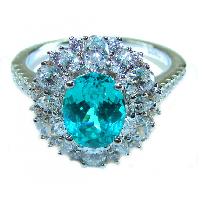 Eau Pure 3.5 carat Paraiba Tourmaline .925 Sterling Silver Handcrafted Ring size 8 1/4