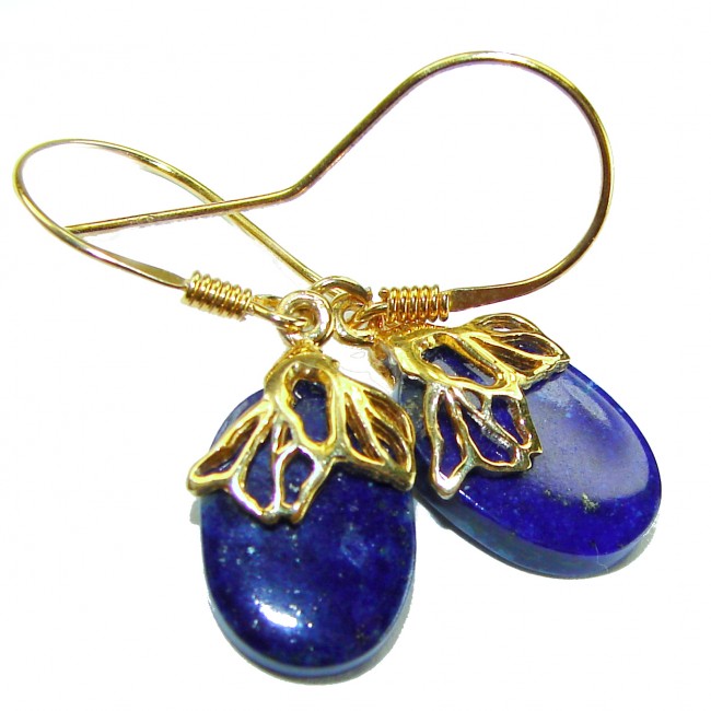 Perfect genuine Blue Lapis Lazuli .925 Sterling Silver dipped in 14K Gold handmade earrings