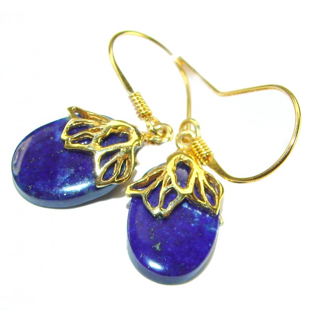 Perfect genuine Blue Lapis Lazuli .925 Sterling Silver dipped in 14K Gold handmade earrings