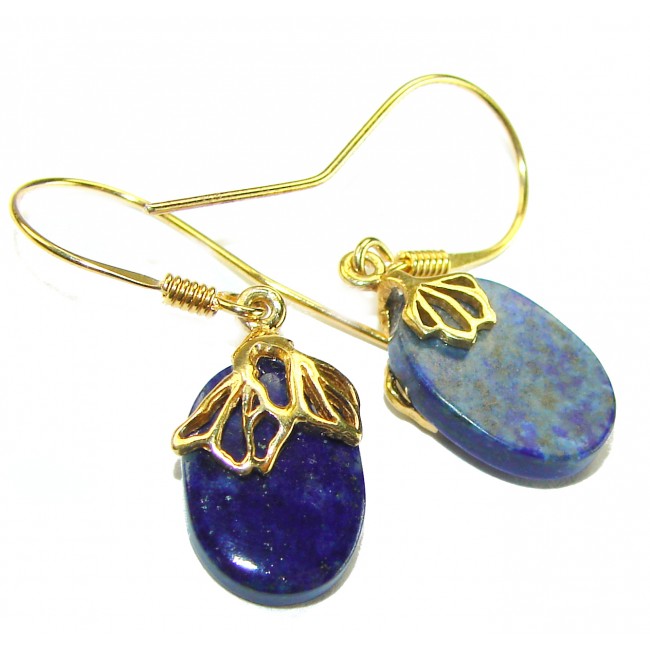 Perfect genuine Blue Lapis Lazuli .925 Sterling Silver dipped in 14K Gold handmade earrings