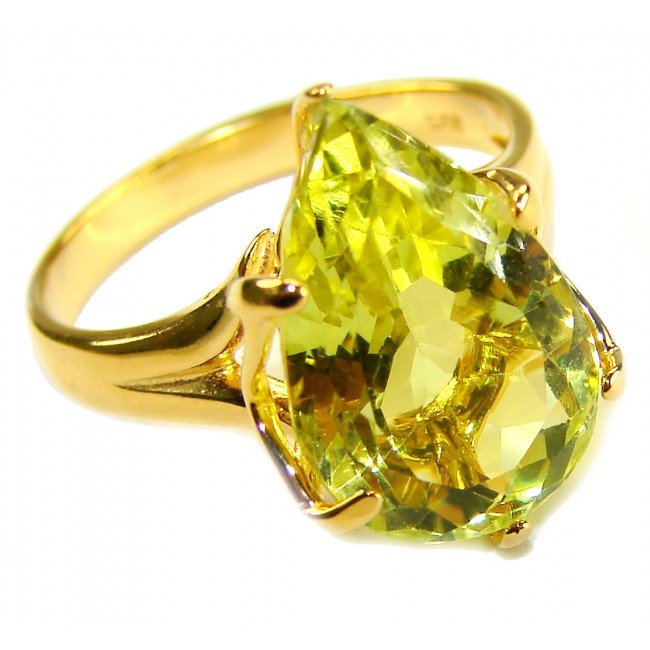 Solid 11.8 carat Genuine Lemon Quartz .925 Sterling Silver DIPPED IN REAL 18K GOLD handcrafted ring size 8 - photo 4