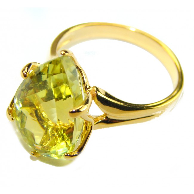 Solid 11.8 carat Genuine Lemon Quartz .925 Sterling Silver DIPPED IN REAL 18K GOLD handcrafted ring size 8 - photo 2