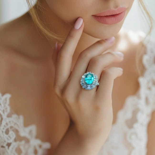 Eau Pure 3.5 carat Paraiba Tourmaline .925 Sterling Silver Handcrafted Ring size 8 1/4