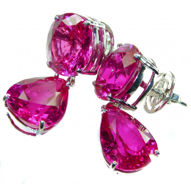 Tiffany - authentic 44.8 carat Pink Sapphire .925 Sterling Silver handcrafted Statement Earrings
