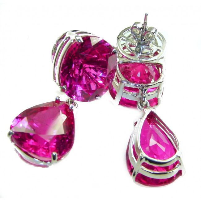 Tiffany - authentic 44.8 carat Pink Sapphire .925 Sterling Silver handcrafted Statement Earrings
